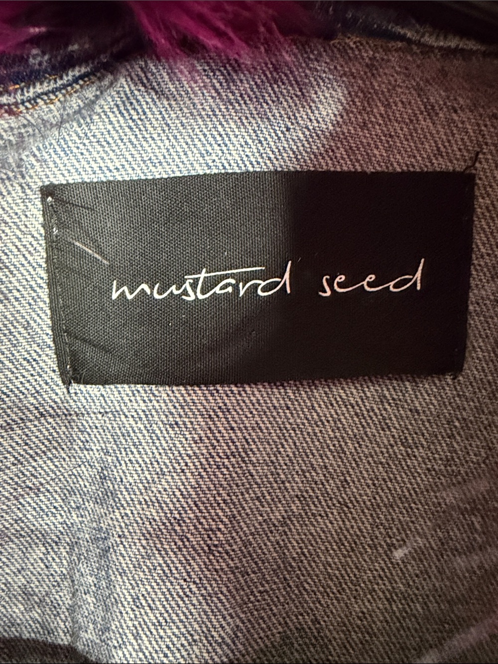 Mustard Seed Distressed Denim Long Overside Jacket w/ Faux Fur Collar Women's L - Picture 4 of 6